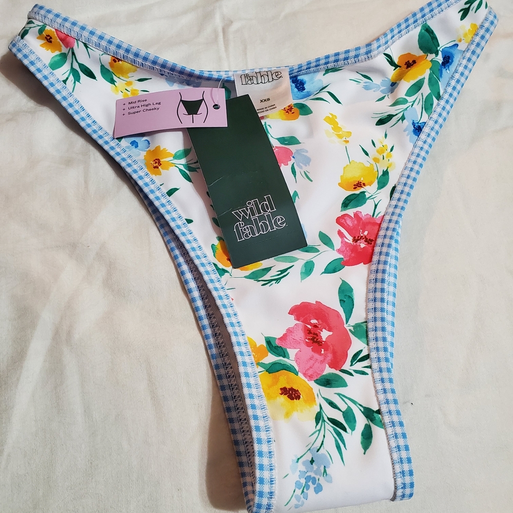 NWT Wild Fable Floral Print Bikini Bottom with Blue Trim Size XXS (00)